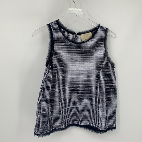 Vanessa Virginia Anthropologie Indira tank top shirt stripe fray chiffon navy M - Picture 2 of 6